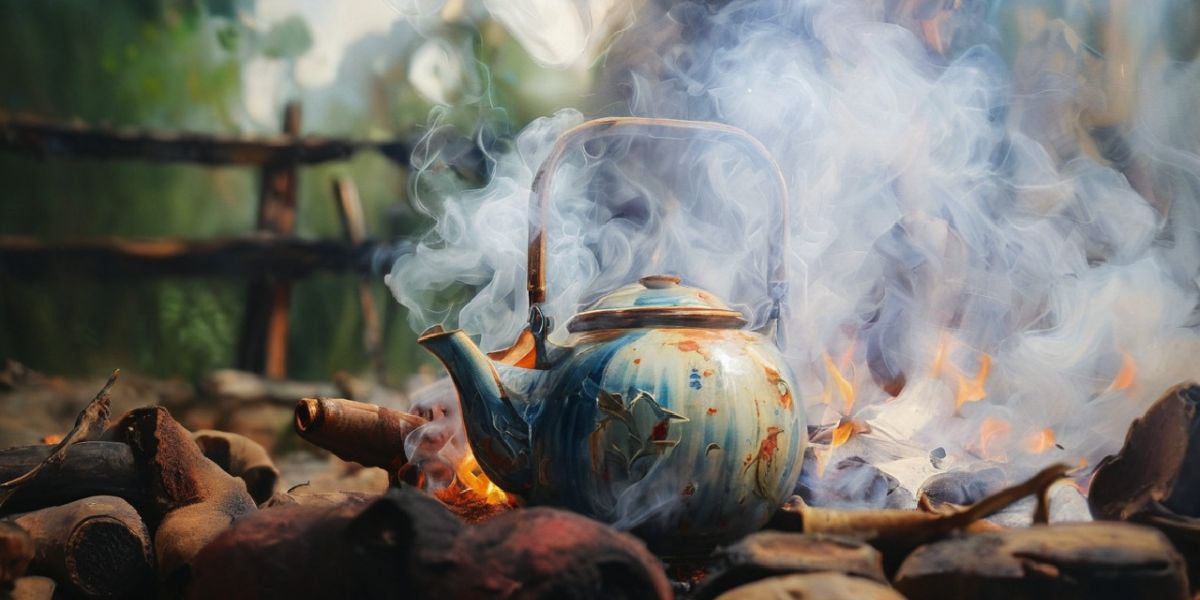 A kettle boiling on a stove, demonstrating the proper way to boil water for making tea.